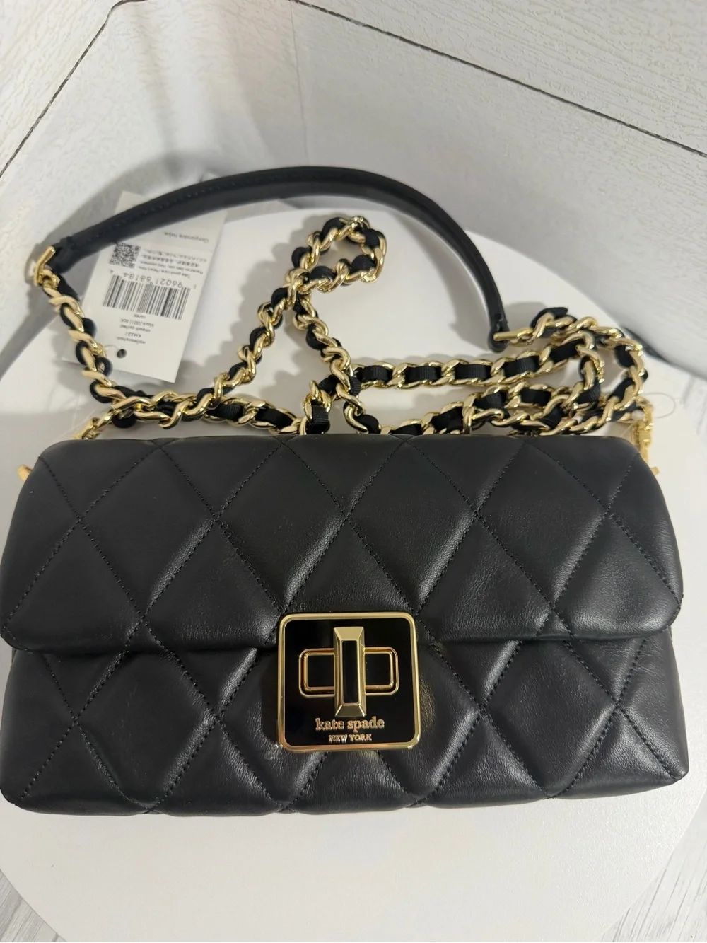Kate Spade Carey Quilted Mini Black Leather Crossbody Gold & Dust Bag $329 — NWT - Picture 16 of 16